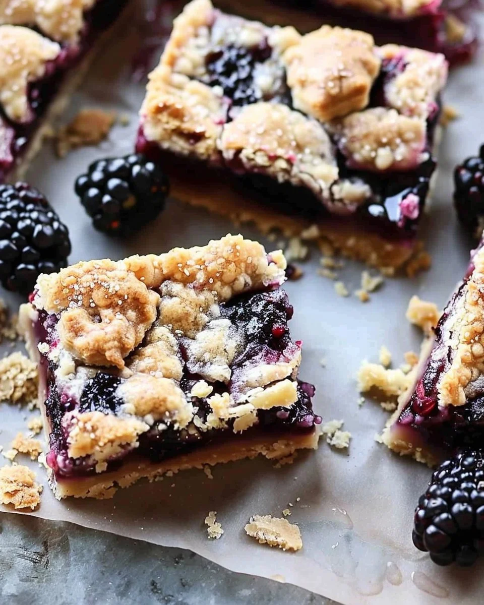 Delicious homemade blackberry pie bars fresh out of the oven