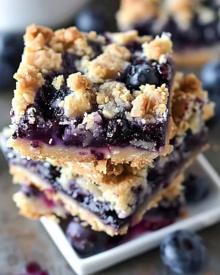 Homemade blueberry crumble bars with a golden crumble topping