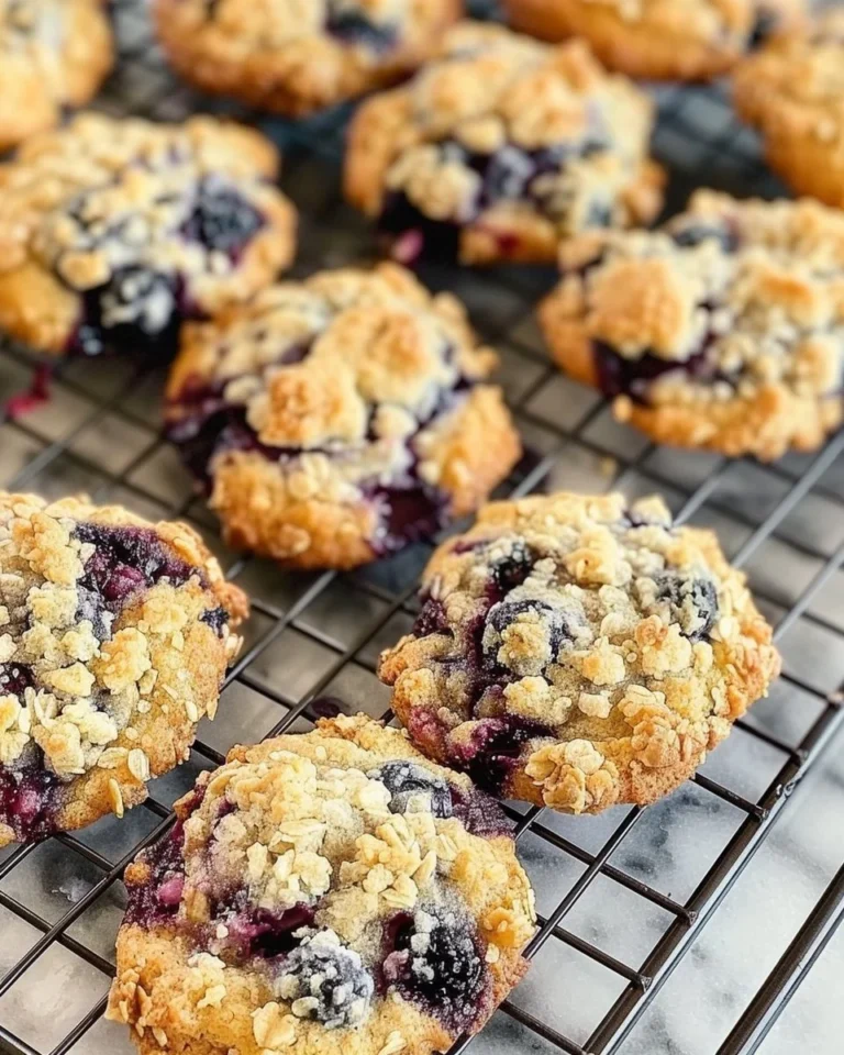 Blueberry crumble cake cookies with a crumbly topping and fresh blueberries
