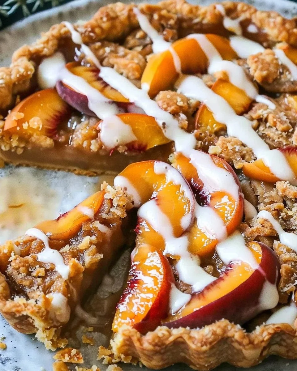 Delicious Brown Butter Peach Pie Tart with fresh peaches and golden crust