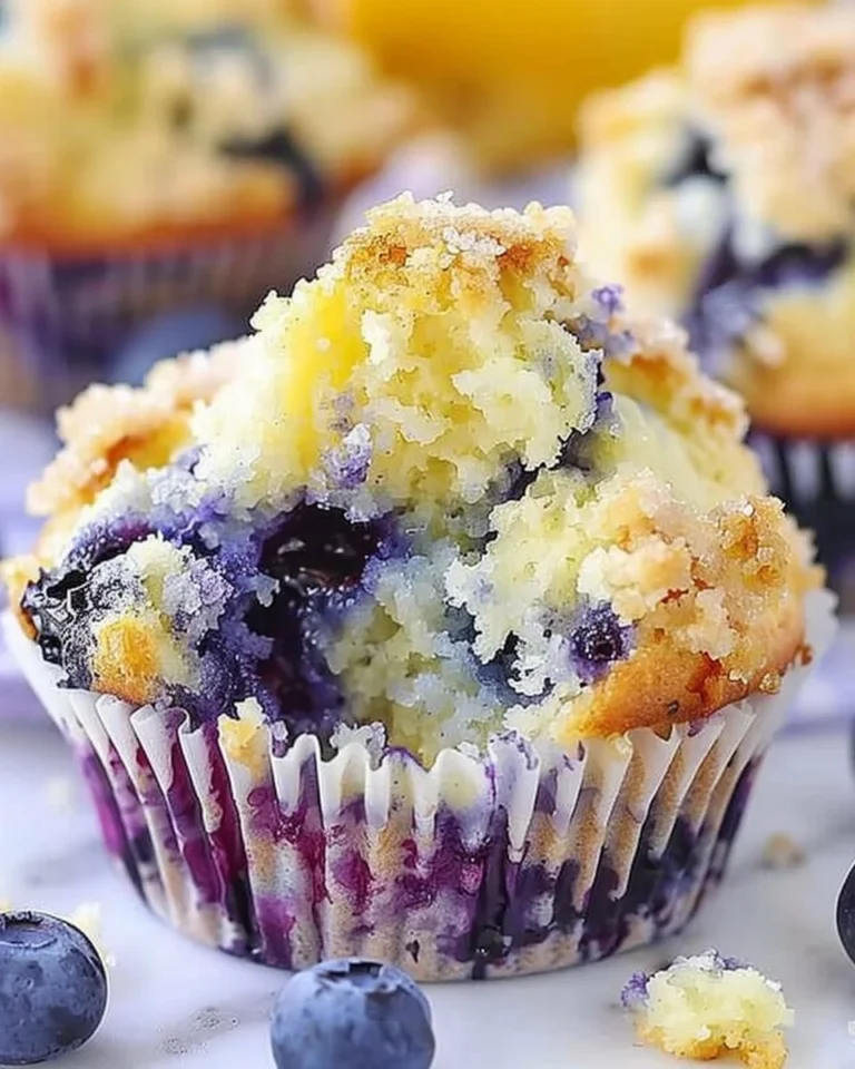 Freshly baked lemon blueberry muffins on a plate