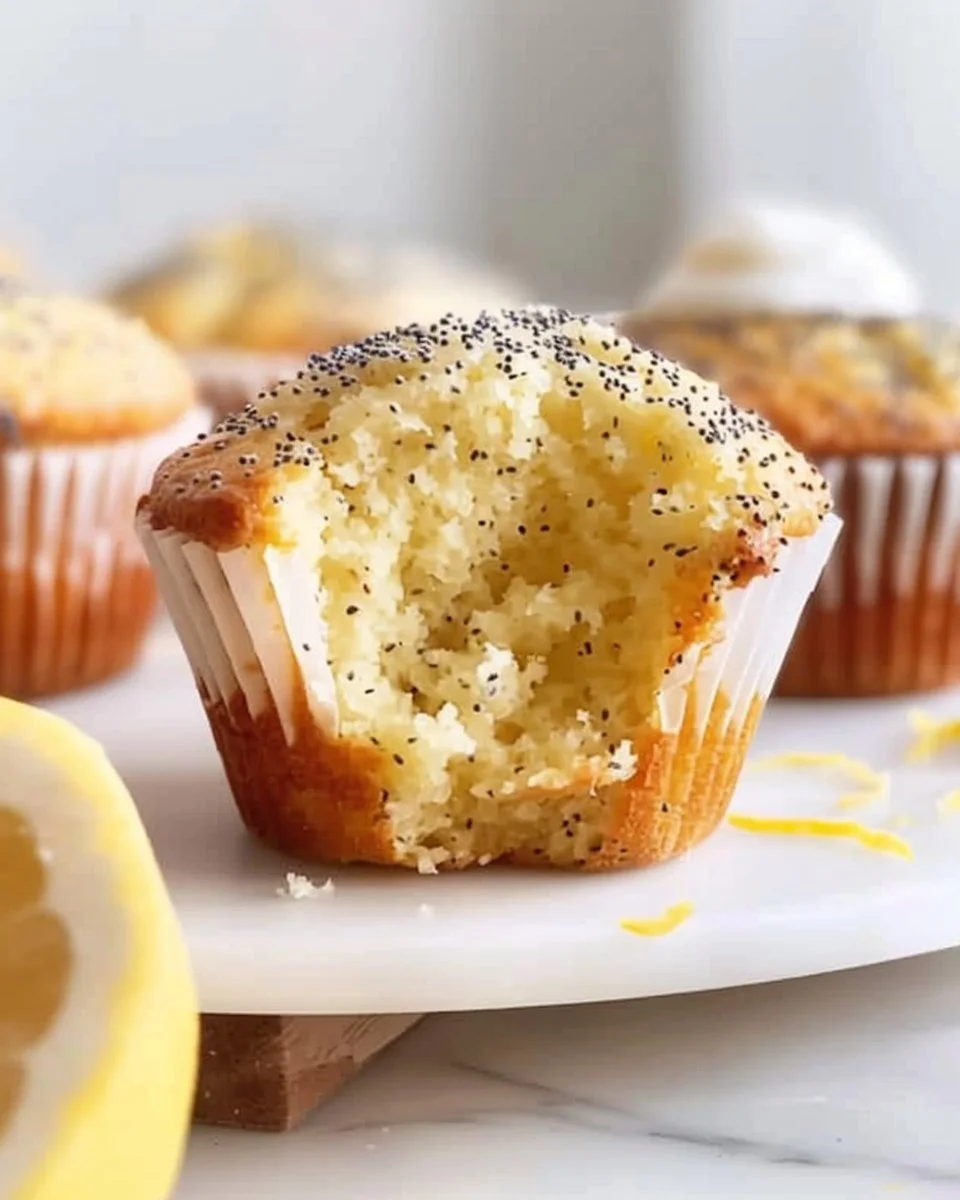 Freshly baked lemon poppy seed muffins on a cooling rack