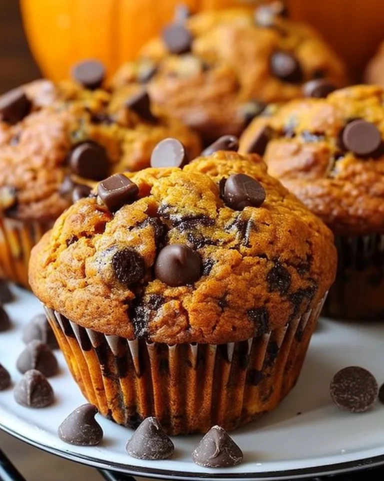 Delicious Pumpkin Chocolate Chip Muffins fresh out of the oven.