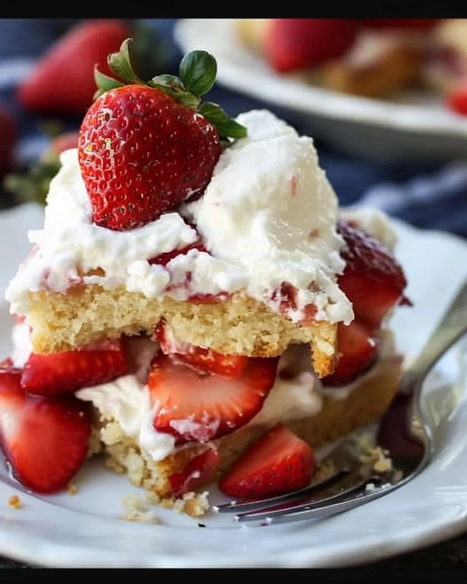 Delicious strawberry shortcake served on a plate with fresh strawberries