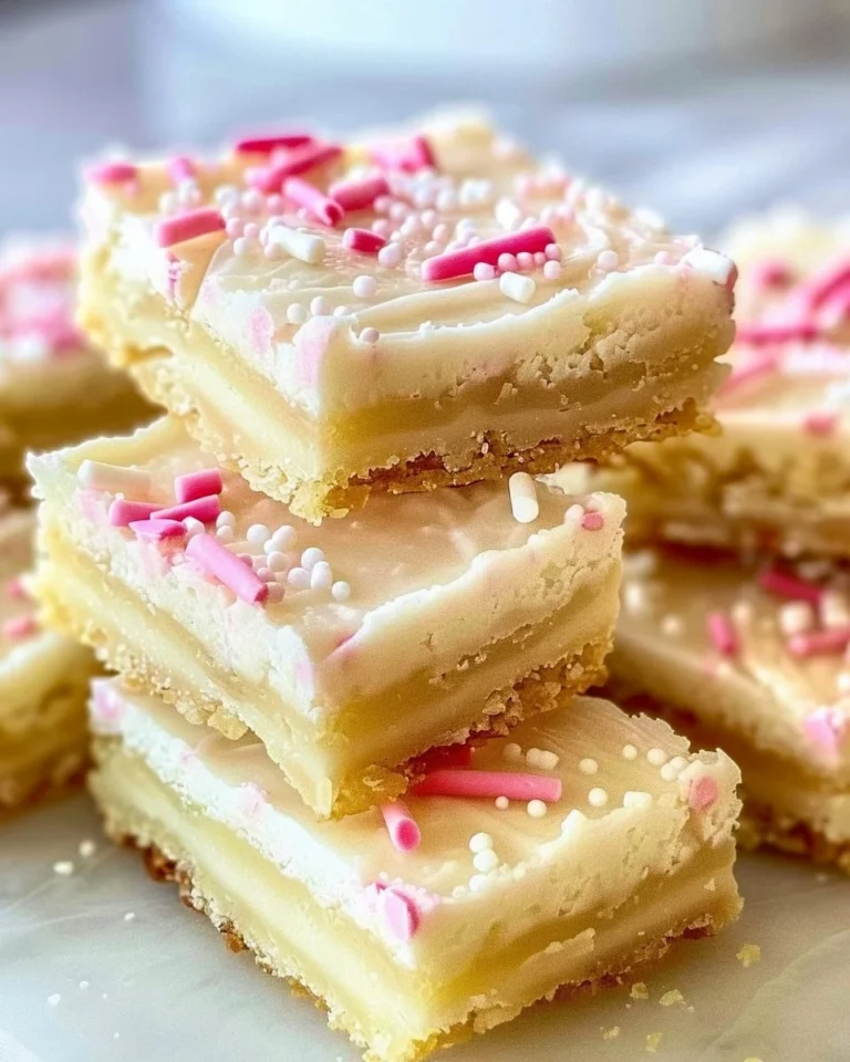 Delicious sugar cookie bars topped with colorful sprinkles on a white plate
