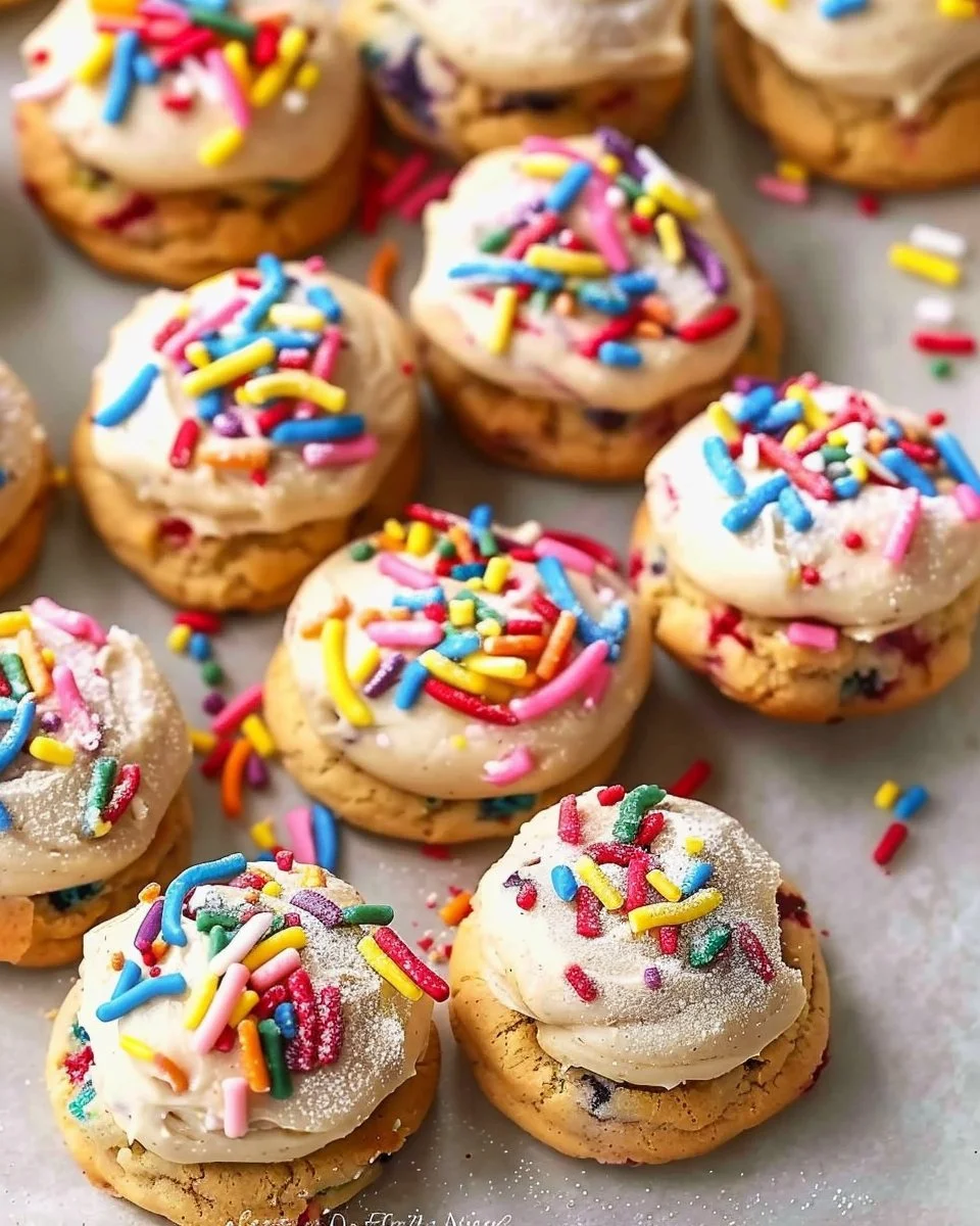 Delicious birthday cake cookies on a decorative plate