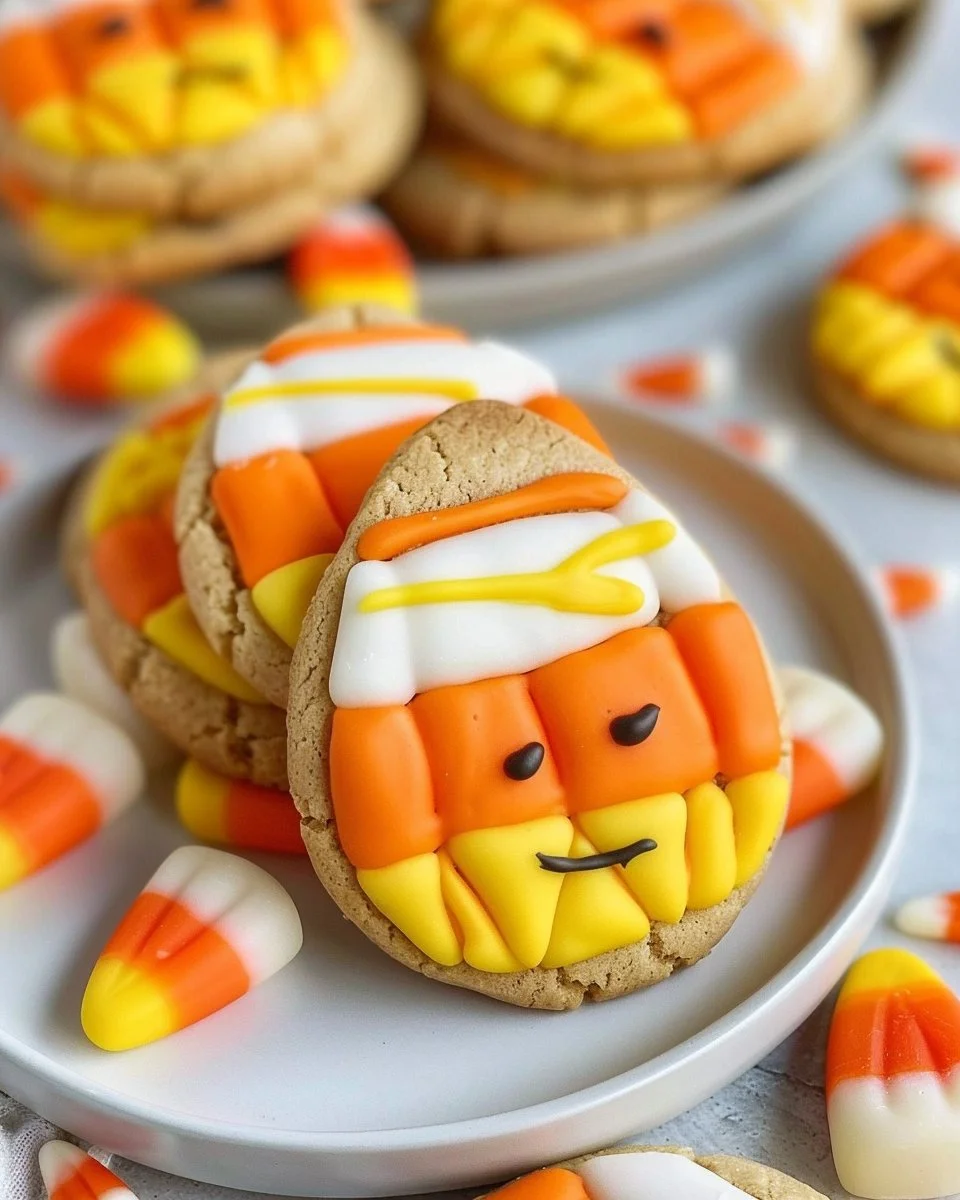 Delicious homemade Candy Corn Cookies decorated for Halloween