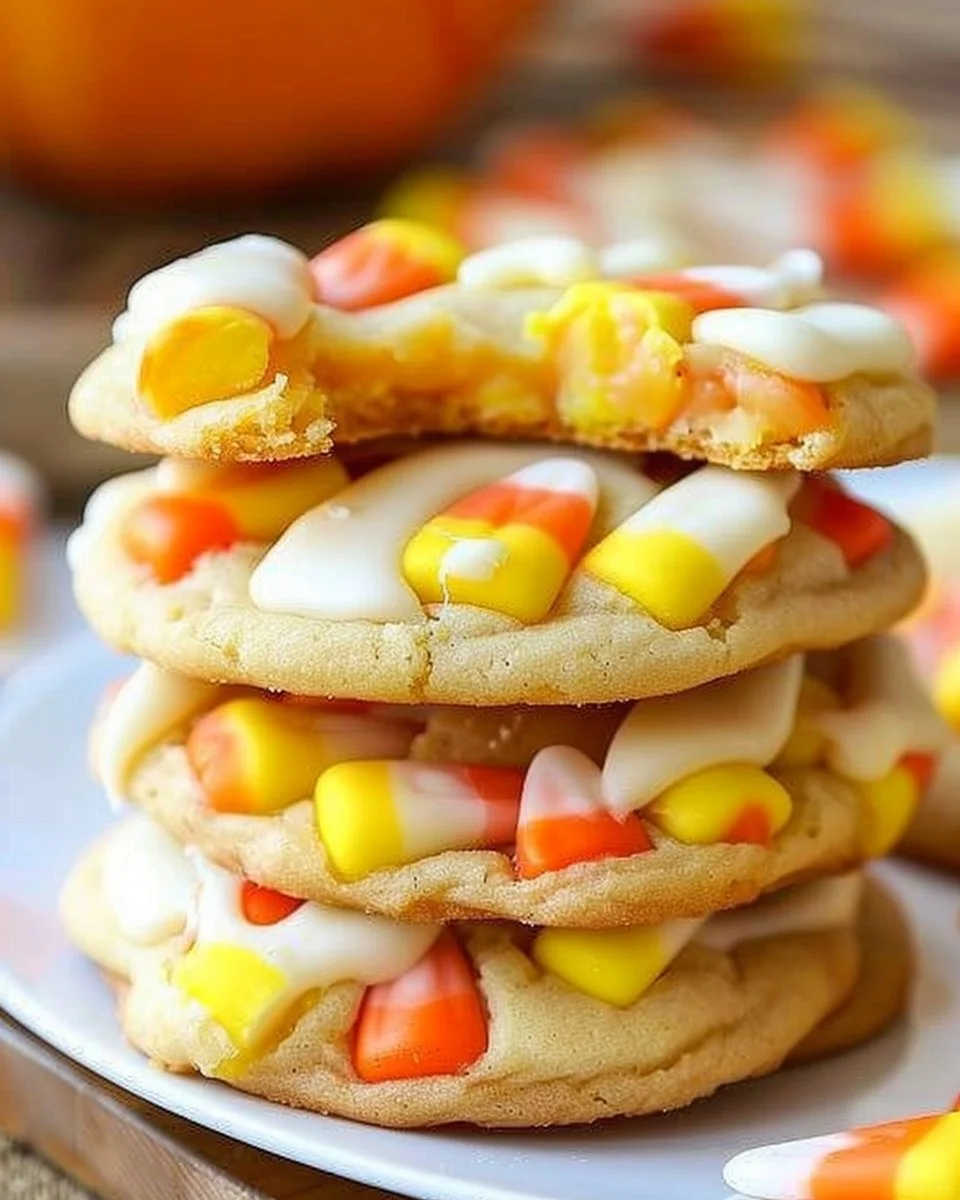 Easy 5-ingredient candy corn cookies for Halloween celebration.