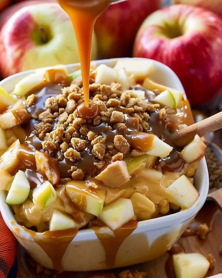 Delicious caramel apple dip served with fresh apple slices