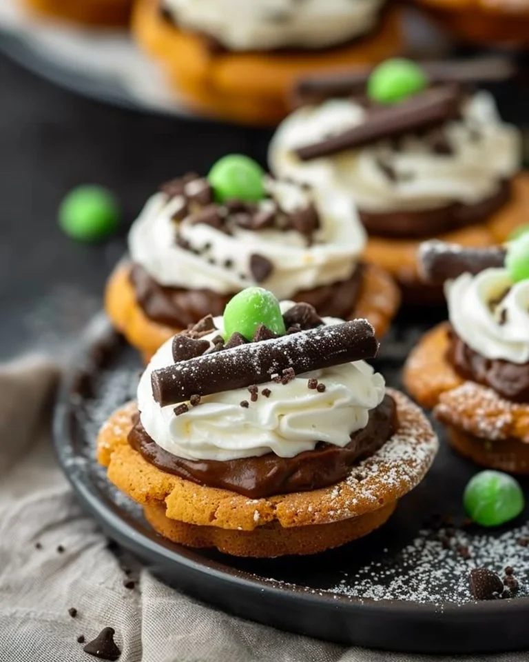 A batch of spooky Cauldron Cookies with Halloween-themed decorations.