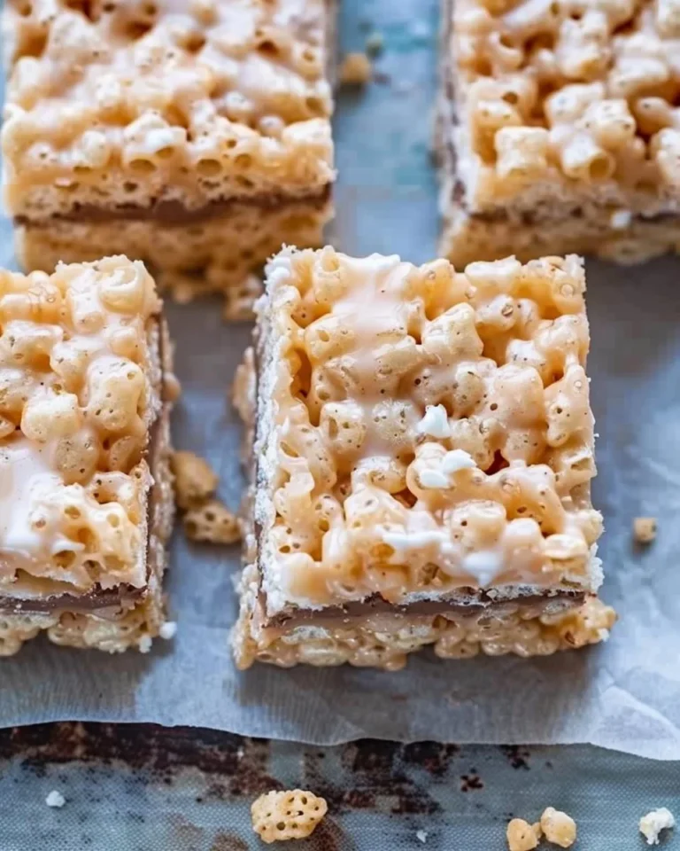 Delicious crispy rice treats made with marshmallows in a decorative dish.