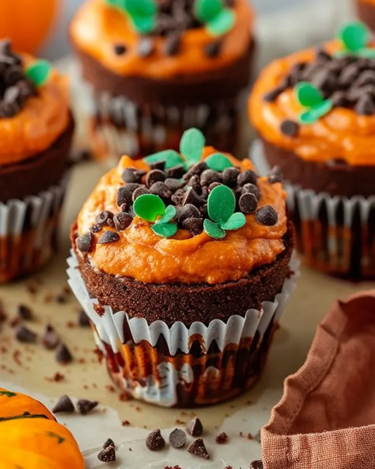 Delicious homemade pumpkin dirt cups topped with whipped cream and chocolate cookies.