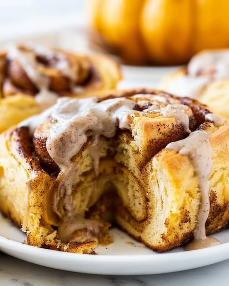 Delicious homemade pumpkin butter cinnamon rolls topped with icing
