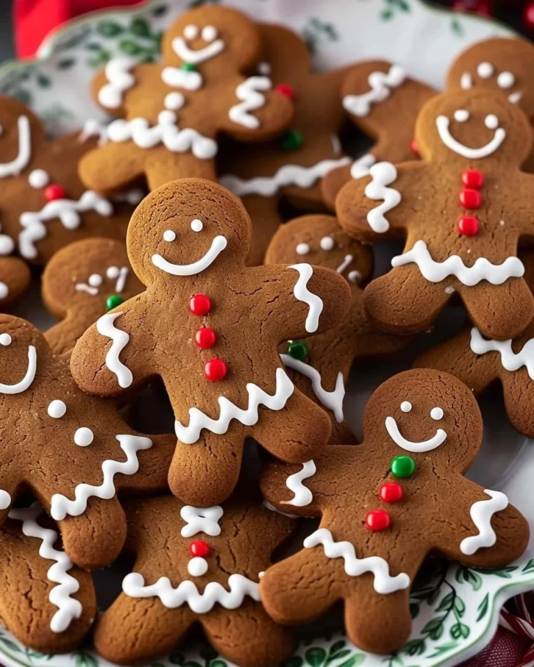 Soft and chewy gingerbread men cookies on a festive table