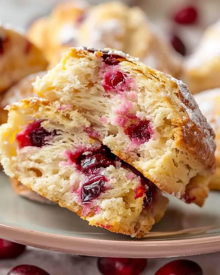Freshly baked cranberry orange scones on a plate, ready to enjoy.