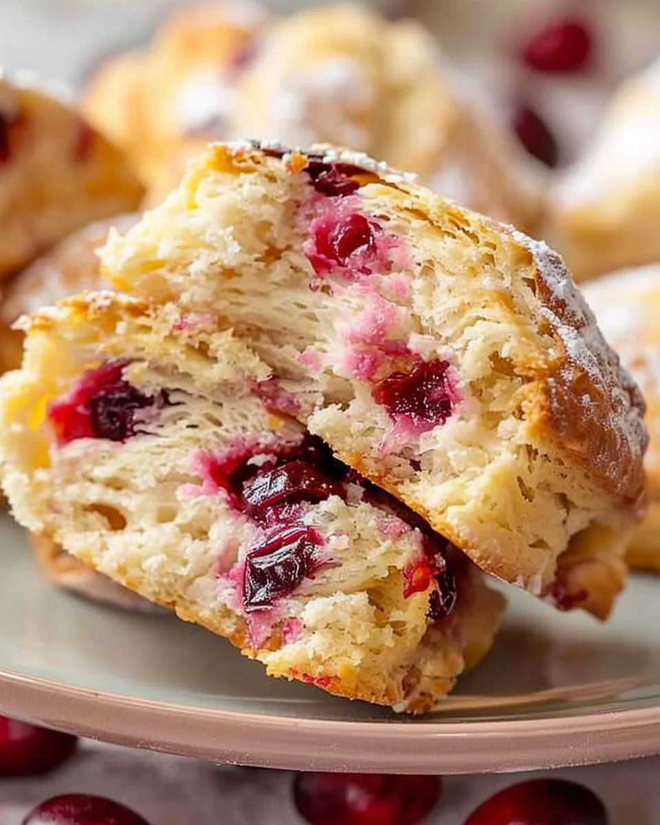 Freshly baked cranberry orange scones on a plate, ready to enjoy.