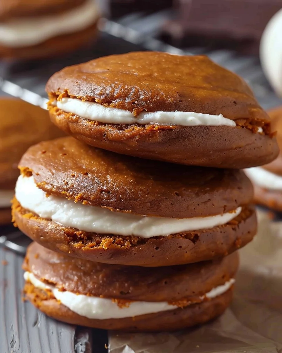 Delicious Pumpkin Whoopie Pies on a rustic wooden table