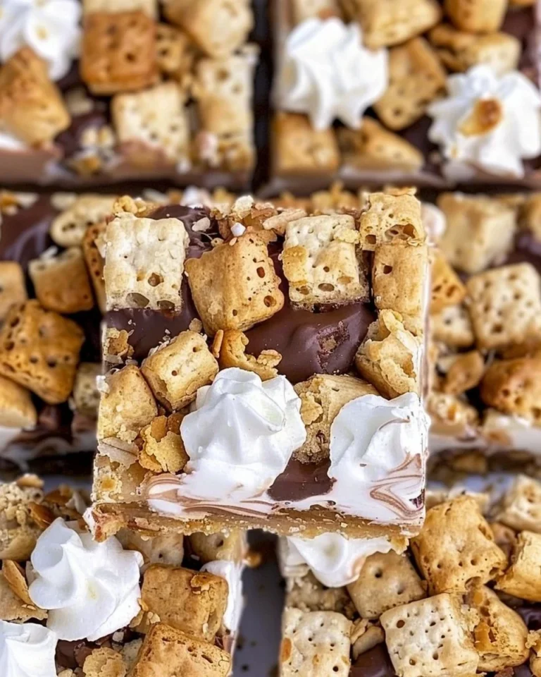 Delicious S'mores Krispie Bars with chocolate and marshmallows